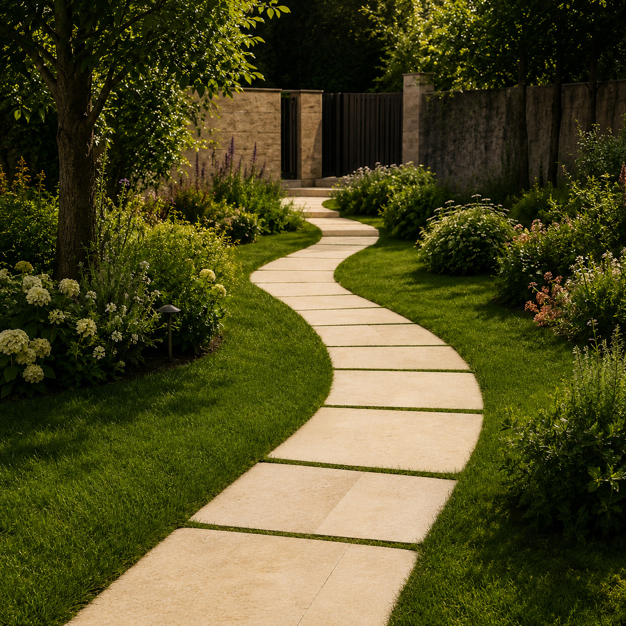 Gartenweg mit Travertinplatten